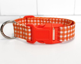 Orange Gingham Fabric Dog/Cat Collar
