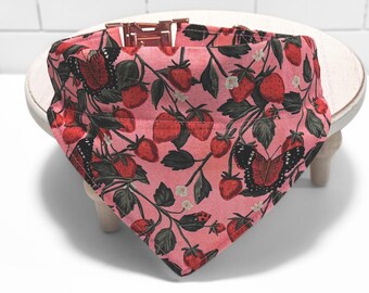 Strawberry Plants and Pink Butterfly Slip On Pet Bandana