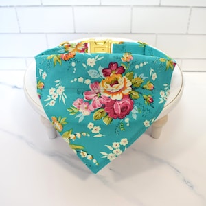 Garden Party Dog/Cat Bandana ~ Floral Dog Collar Bandana ~ Teal Dog Collar Bandana ~ Flower Dog Collar Bandana ~ Slip On Dog Collar Bandana