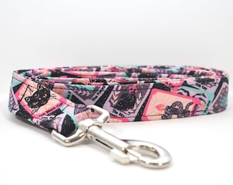 Pink Tarot Card and Silver Glitter Fabric Dog Leash