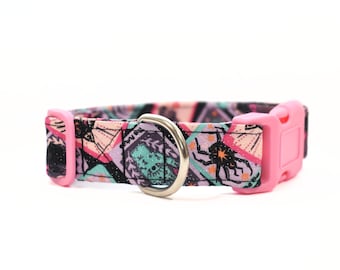 Pink Tarot Card and Silver Glitter Fabric Dog/Cat Collar