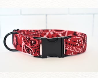 Paisley Red, White, and Black Print Fabric Dog/Cat Collar
