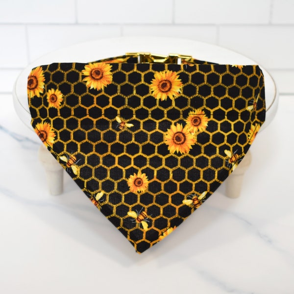 Honeycomb Dog/Cat Bandana ~ Sunflower Dog Collar Bandana ~ Bee Dog Collar Bandana ~ Floral Dog Collar Bandana ~ Slip On Dog Collar Bandana