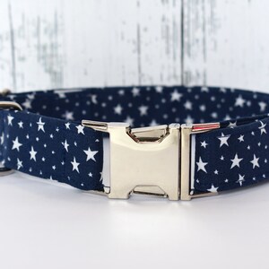 White Stars on Navy Blue Fabric Dog/Cat Collar