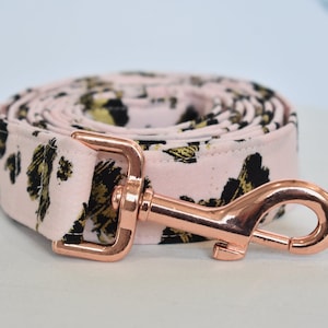 Blush Pink and Metallic Gold Leopard Print Fabric Dog Leash