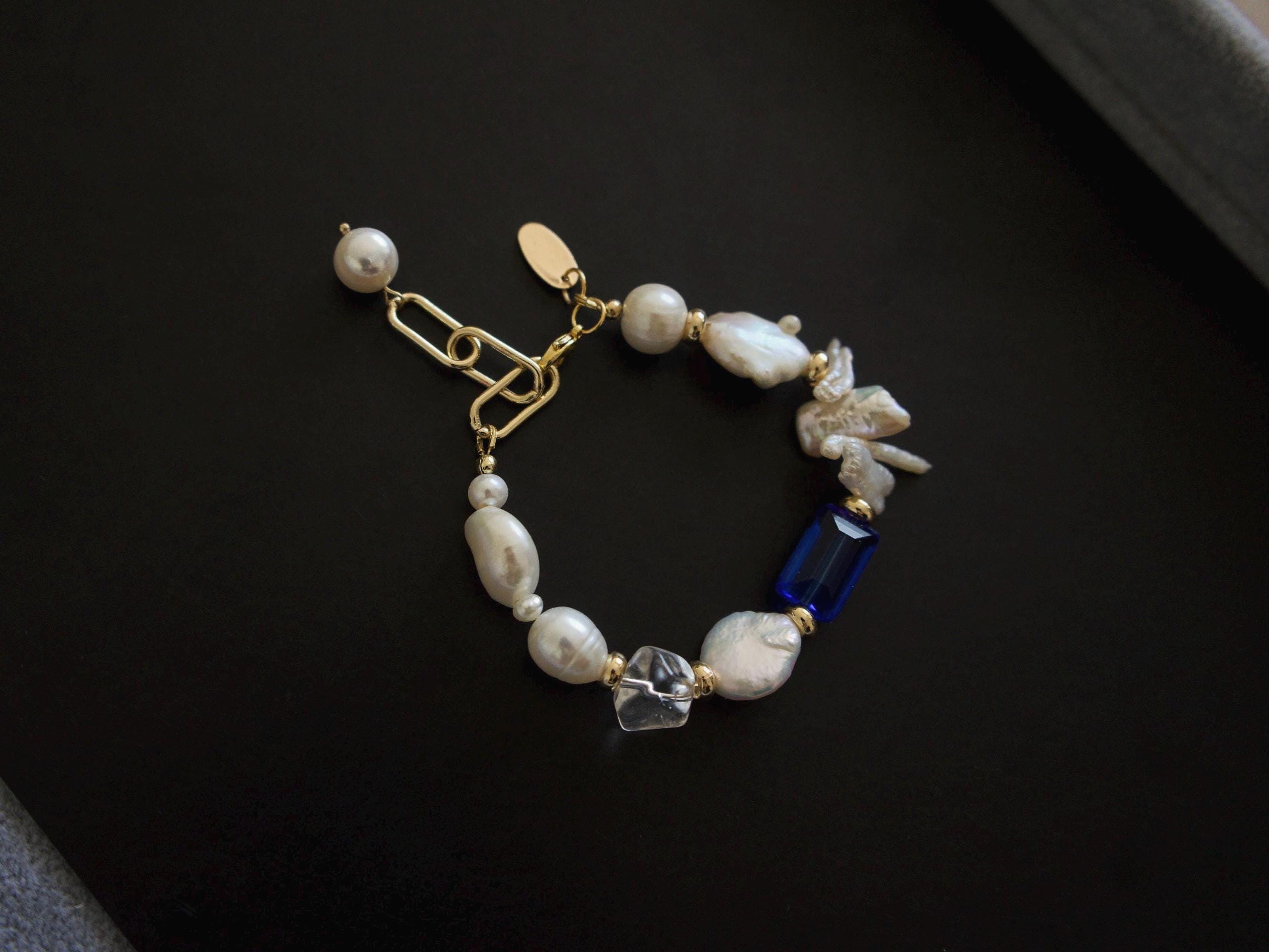Handgemachtes großes Barockperlenarmband aus natürlichem Kristall im Boho-Chic-Stil, Statement-Armband, Geschenk für Sie