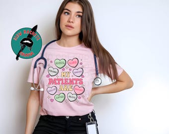 Healthcare Conversation Hearts Valentine: Graphic Short-Sleeve Unisex T-Shirt, all sizes same price!