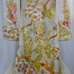 Antique Golden Cranes and Blossoms Uchickake