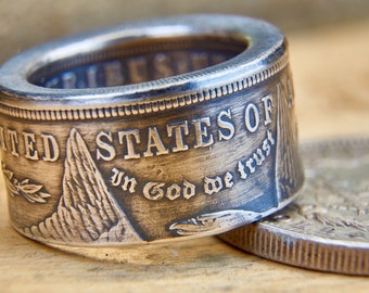 1oz Morgan Silver dollar coin ring polished or patina You choose size
