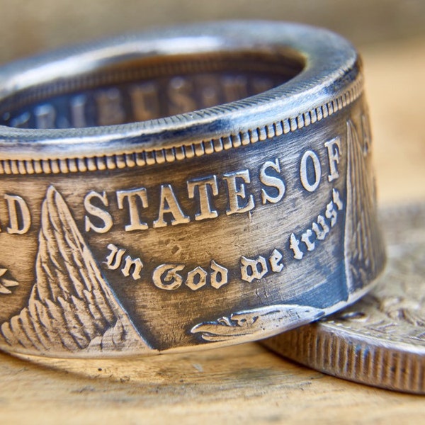 1oz Morgan Silver dollar coin ring polished or patina You choose size