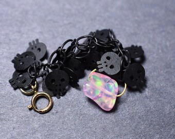 Skull Pink Opal Charm Clip on Chain Extender, Gemstone Pendant, Add Length to Necklace or add Charm to Anything