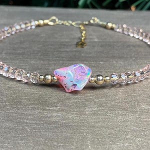 Pink Opal, Crystal and Gold Bracelet