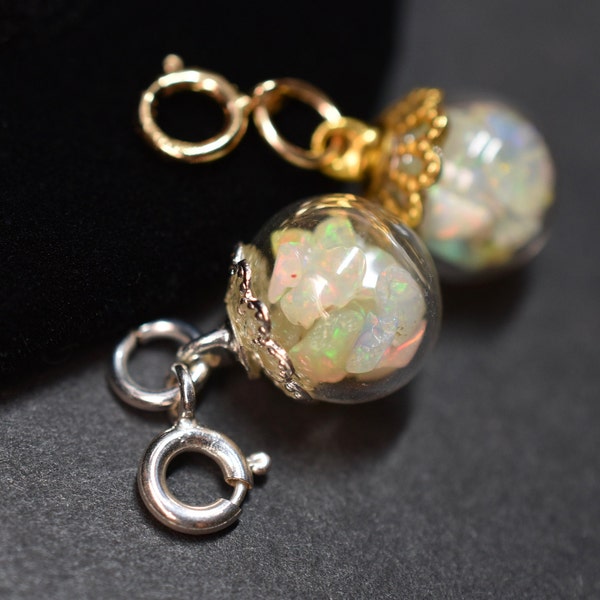 Clip On Opal Orb Charm in Gold or Silver