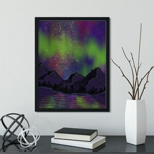 Northern Lights | Mountains | Digital Prints | Mountain Lake | Outdoors | Affordable Quality Prints