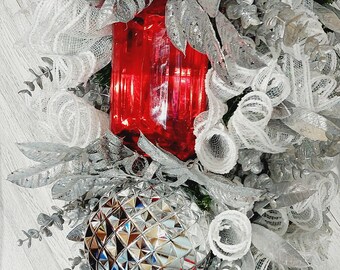 Silver Red and White LUX JEWEL WREATH