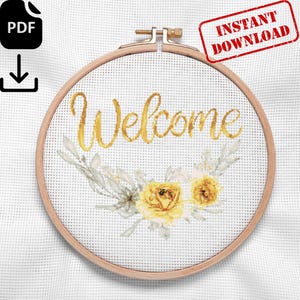Welcome Stitch Cross Pattern, Easy x-stitch Pattern, Cross Stitch Chart, Cute Pattern, Download PDF,  stitches 16 colors, welcome home decor