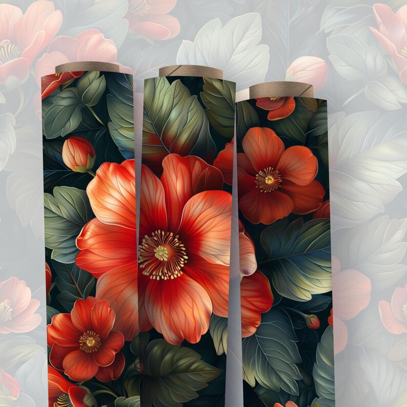 Red Floral Seamless Pattern PNG - Elegant Flowers With Lush Green ...