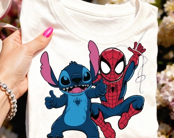 Dibujos animados de Stitch y Spider-Man PNG: Diseño de alta resolución (descarga digital)
