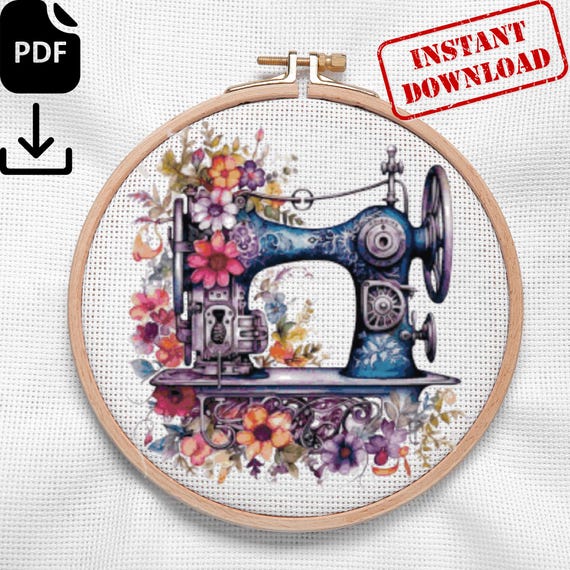Sewing Machine Cross Stitch Pattern: Aida 14 Count (PDF Download 