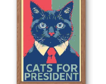 Cats For President Cross Stitch Pattern: Modern Embroidery (PDF Download)