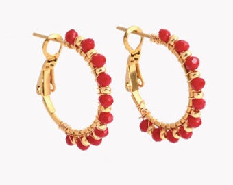 Golden Stainless Steel Hoops with stones, Earrings Hoop, Free Shipping, Perfect Gift for Women