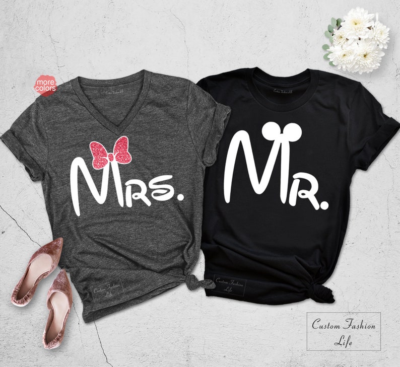 Many Colors Mr and Mrs Just Married Couples Personalized Hoodie Sweatshirt Set Bride and Groom Wedding Honeymoon Shirts