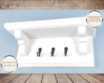 Floating Key Rack in White Chalk Paint with Shelf and Hidden Fixings