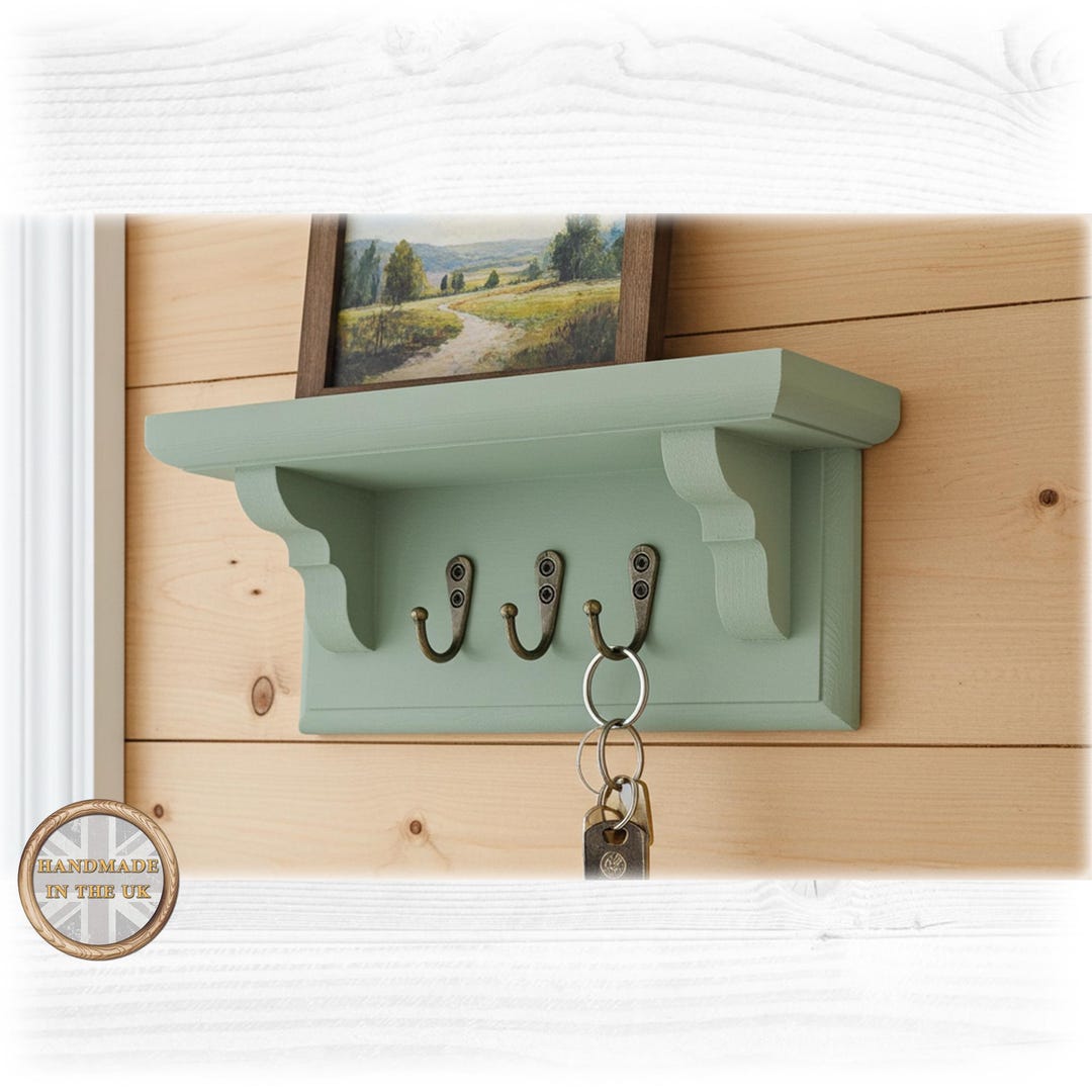 Handmade Sage Green Wooden Key Holder With Shelf | Made to Order - Etsy