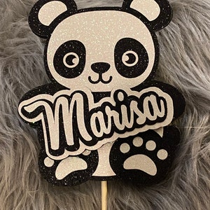 Personalized Panda Cake Topper: Glitter Birthday Party Decor