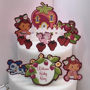 Strawberry Shortcake Cake Topper: Glitter Berry Party Decoration