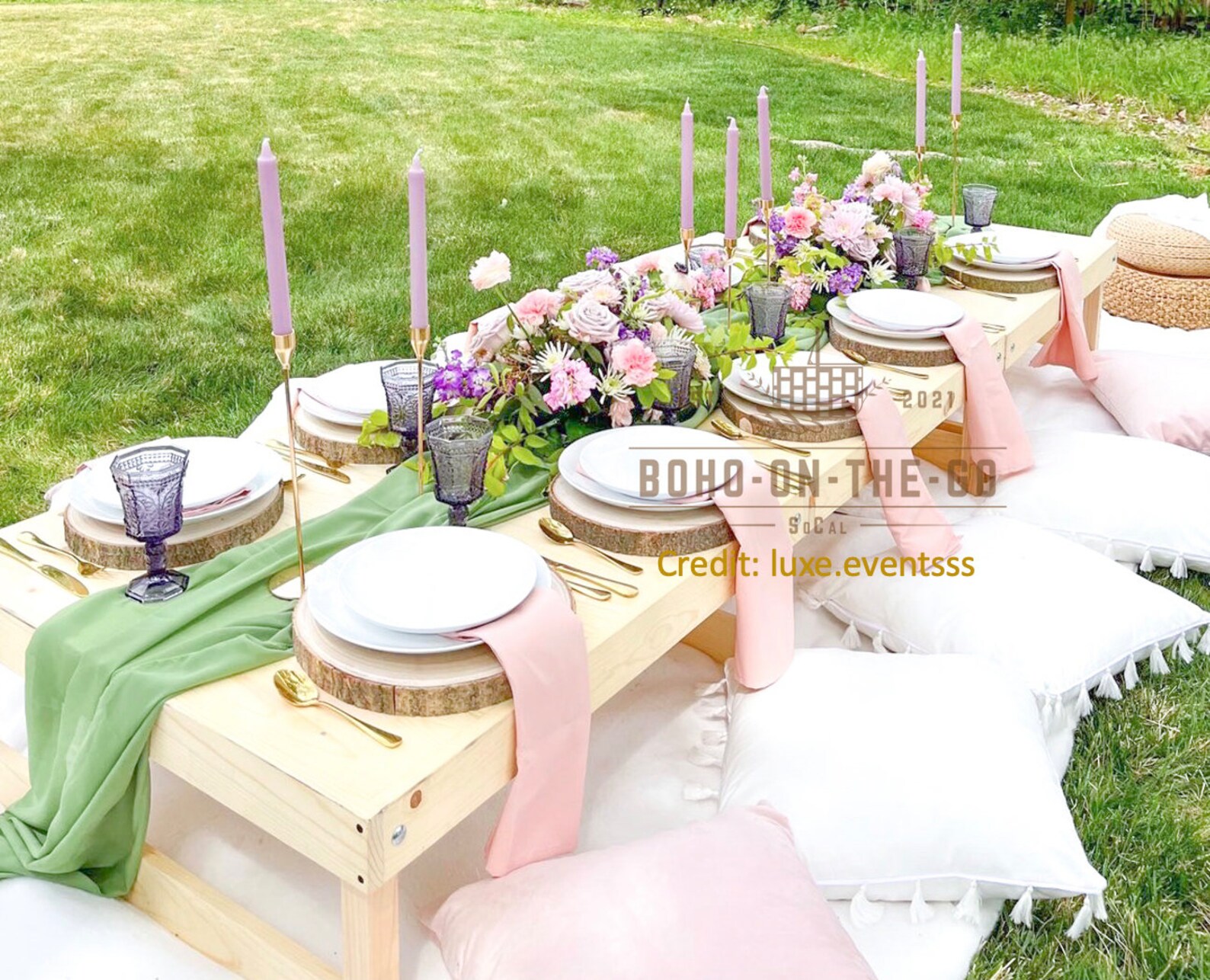 Folding Low Wood Boho Picnic Table With Foldable Legs Folded - Etsy