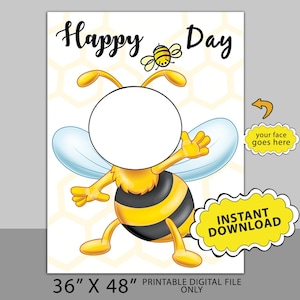 PRINTABLE Bee Theme photo booth frame, White Yellow Bee Photo Booth Frame, Bumblebee Face Cut Out, Bumblebee Face Hole Photo Prop