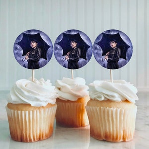 12 CupCake Toppers - Wednesday Adams Theme! Printable 8.5x11