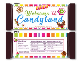 IMPRIMÍVEL Candyland // Download instantâneo // Candyland Candy Bar Wrapper // Bem-vindo à Candyland // Hershey Wrapper