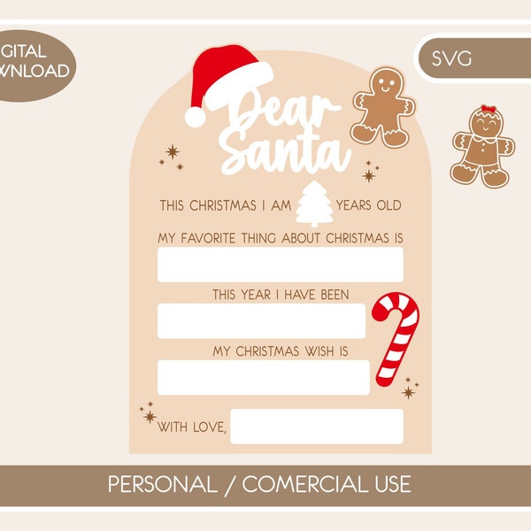 Dear Santa SVG-teken, droog wissen kerstbord, Kerstmis aftellen, Laser Cut-bestand, Trendy Laser-bestand, Kerst SVG-bestand, Digitale Download