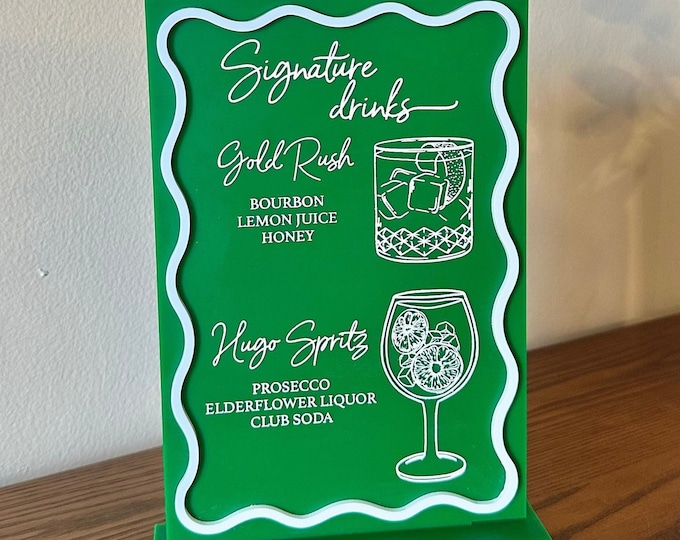 Wavy Signature Drink Bar Menu Sign, Signature Cocktails Personalized Drinks, Custom Bar Menu, Wedding Table Top Signs Bar Signs Drink Menu