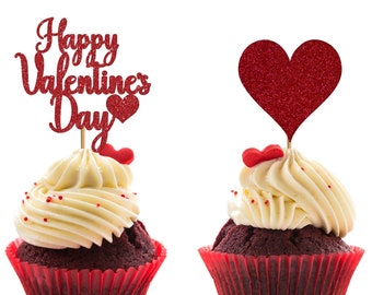 Happy Valentine's Day Theme Cupcake Topper, Bridal Shower, Wedding Cupcake Topper, Bridal Shower Decor, Wedding Decor, Wedding Cake topper