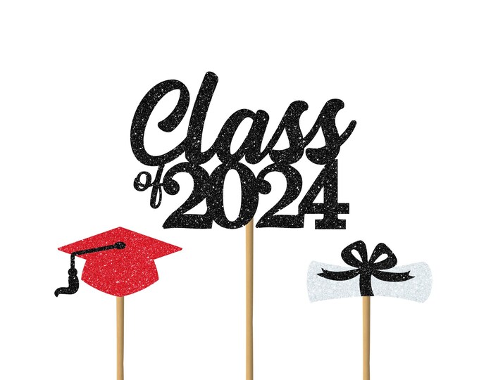 Class of 2024 Centerpiece Sticks, Graduation Party 2024, Graduation Cake Topper, Grad party, Cap and Diploma, Prom 2024