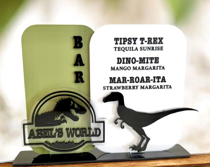 Personalized Dinosaur Bar Menu Sign – Custom Dino Party Decor – Jurassic Birthday Bar Sign – Kids or Adult Dinosaur Party