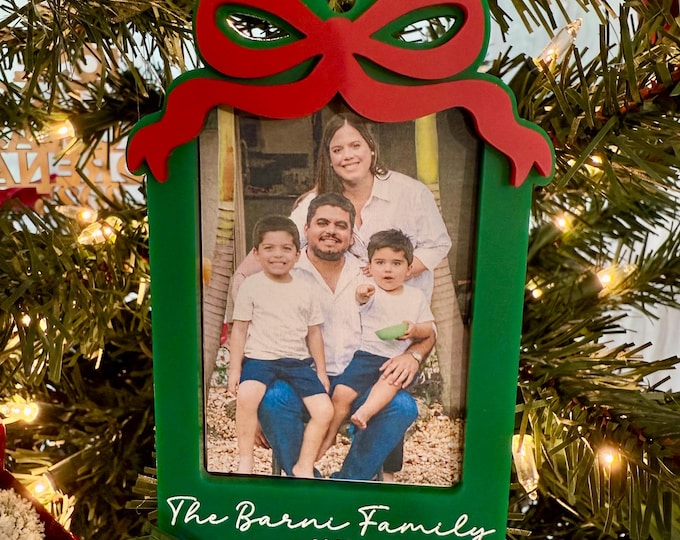 Personalized Acrylic Bow Christmas Photo Frame Ornament Custom Name & Year, Christmas Picture Keepsake