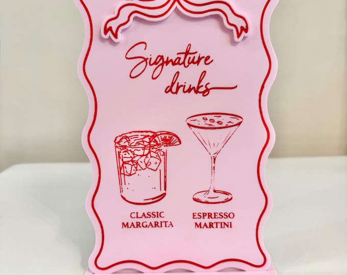 Custom Galentine's Day Cocktail Menu Sign, Personalized Acrylic Bar Sign, Valentine's Day Drinks, Signature drinks, Bow Cocktail Bar