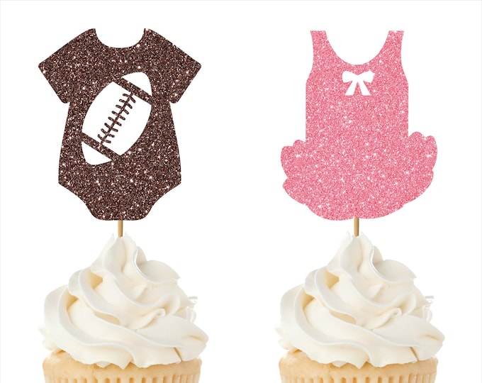 Touchdowns or Tutus Gender Reveal Cupcake Topper, Football Party Decoration Food Picks, Super Bowl, Party Topper,Baby Shower Cupcake Toppers