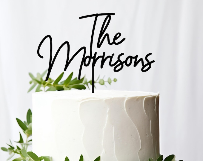Rustic Personalized Wedding Cake Topper, Custom Script Cake Topper for Wedding, Mr and Mrs Cake Topper