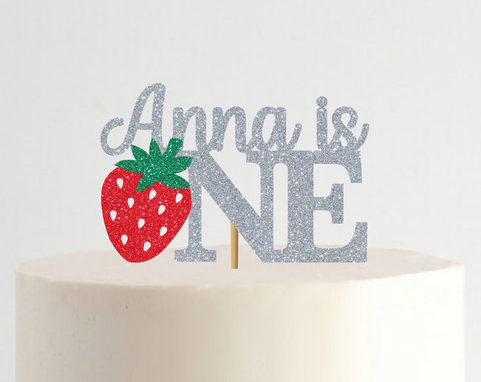 Custom Name Strawberry Cake Topper, Berry Sweet One, Strawberry Birthday Theme, First Smash Cake, Summer Fruit 2nd birthday Cake Topper