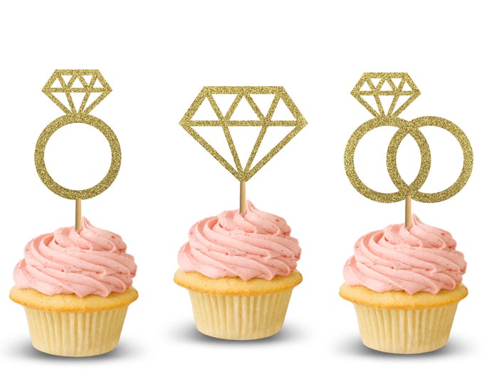 Diamonds and Rings Cupcake topper, Bridal Shower appetizer toothpick, Bride to Be, Bachelorette, Engaged, Engagement party decorations