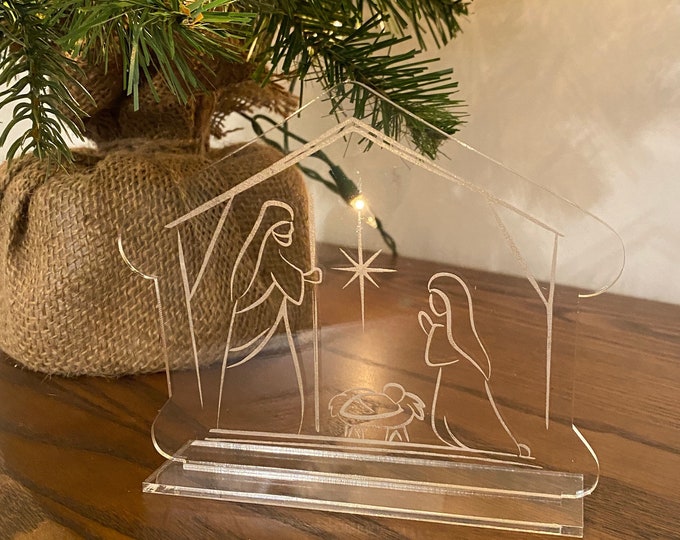 Nativity Scene Stand, Christmas Gift, Acrylic Christmas decor, Holiday Home Decoration