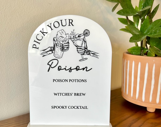 Halloween Acrylic Bar Sign ‘Pick Your Poison’ Custom Cocktail Menu, Spooky Bar Menu Sign, Halloween Party Decor
