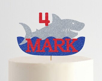 Custom Name and Age Shark Cake Topper, Shark birthday Cake Topper, Under the sea Cake Topper, Boys Birthday Ideas, First birthday Baby Shark