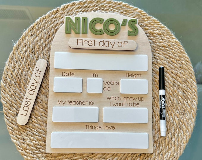Personalized First Day of School Sign, Back to School Custom Board, Reusable Dry Erase Board Back to School Photo Prop Interchangeable