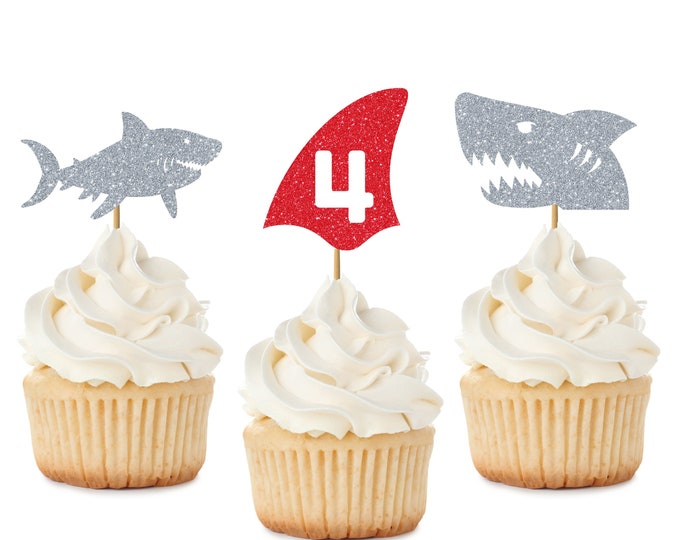 Shark Cupcake Topper Set, Under the Sea Cupcake Toppers, Boys Birthday Ideas, Custom age cupcake topper, Baby shark cupcake topper